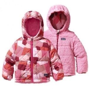 Patagonia Toddler Reversible Tribbles Pink Plaid Jacket 18 Months